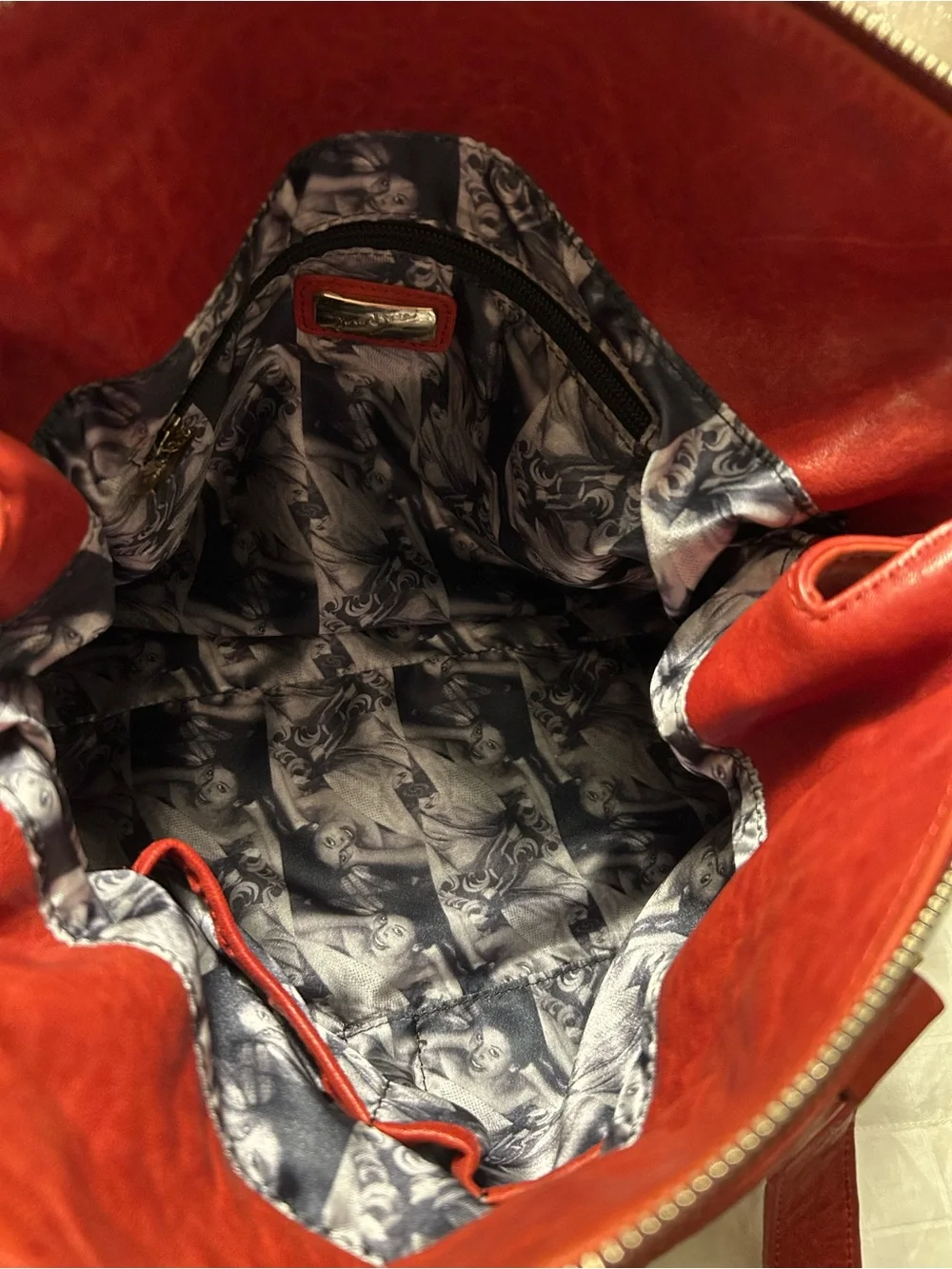 Junior Drake Red Leather Shoulder Bag with Dual Front Pockets